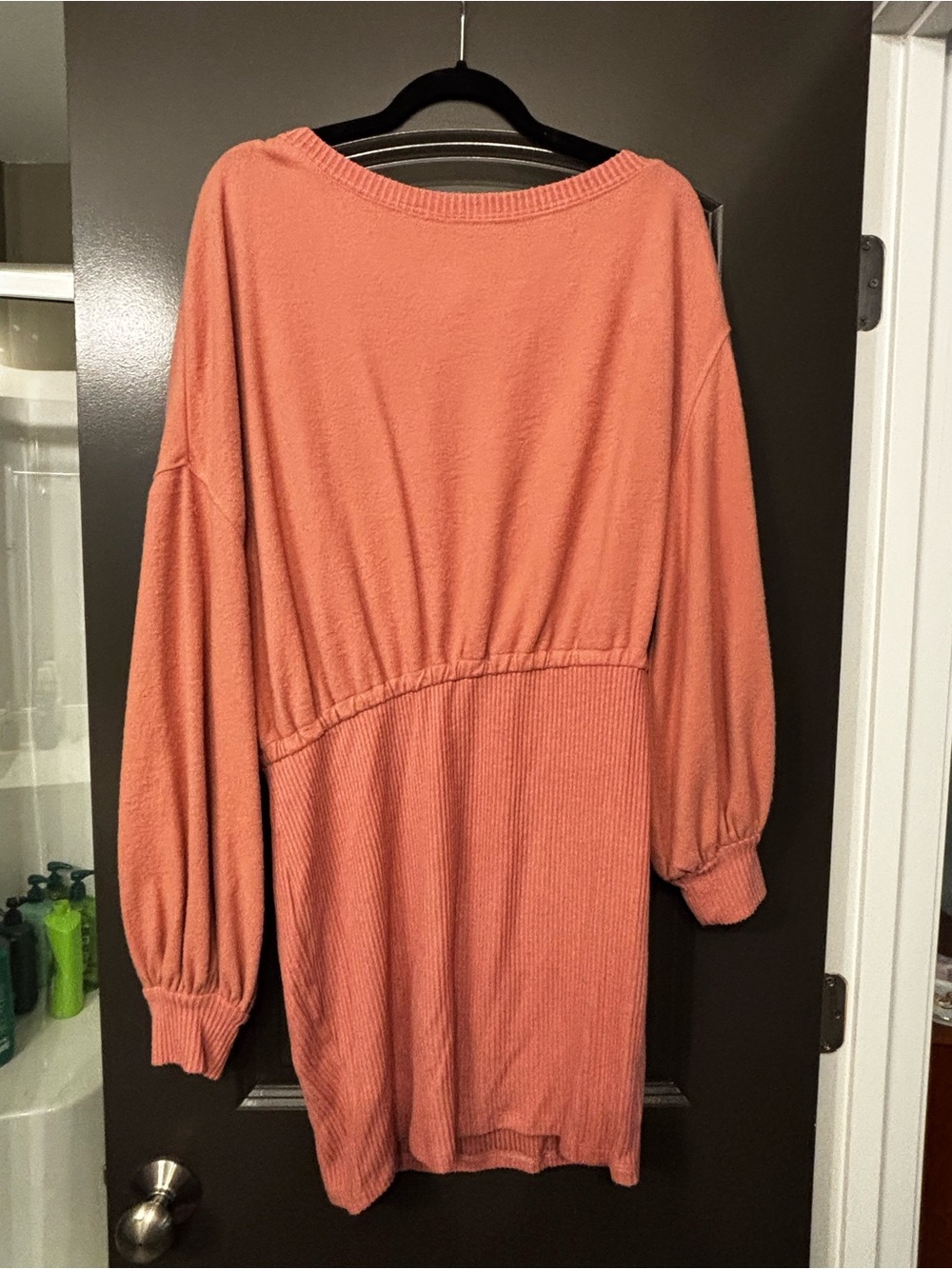 Coral Ribbed Long Sleeve Tunic Dress